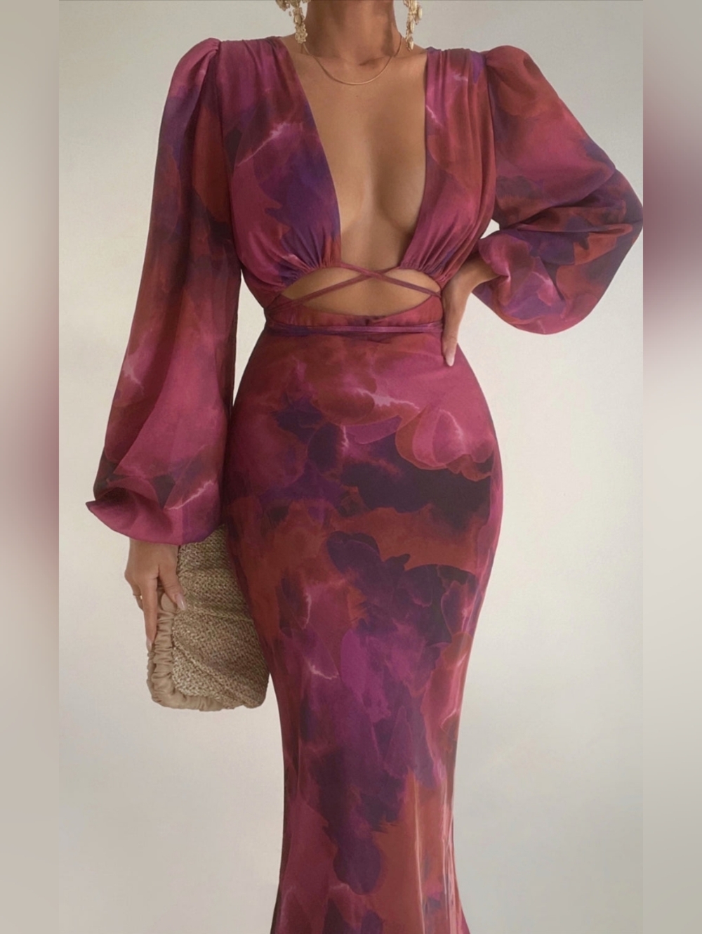 Showpo. Artola Midi Dress Cut Out Long Sleeve Dress, Small